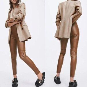 NWOT Zara Women's SIZE M And XS High-Waisted Faux Leather Leggings Leather Camel